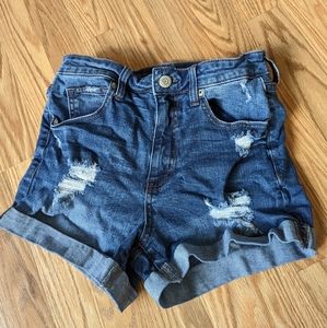 Aeropostale distressed denim super high rise midi shorts, US women's size 6